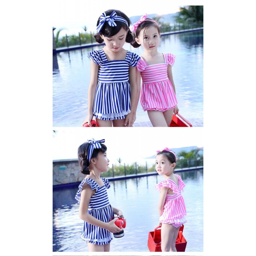 水着 女の子 キッズ ガールズ ボーダー柄 セパレート ワンピース 