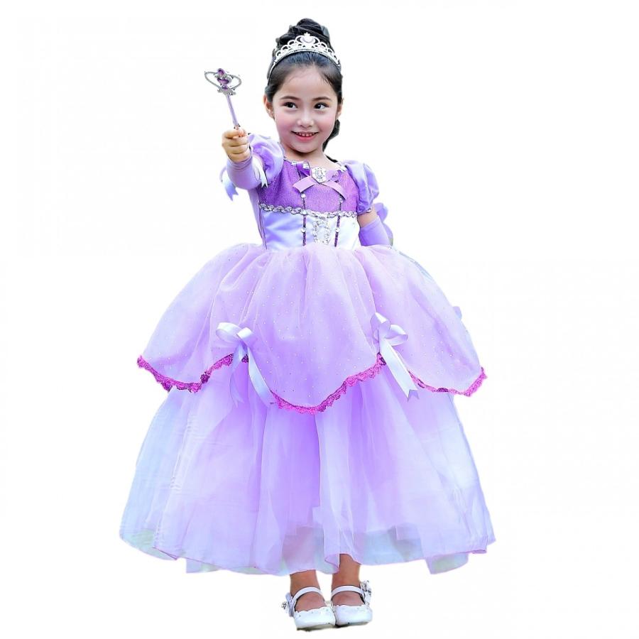 パープル ロング ドレス 子供服 衣装 コスプレ ドレス 誕生日 プレゼント パーティー お姫様 ハロウィン クリスマス ギフト 4点セット Dr08 Compass イーワンズyahoo ショッピング店 通販 Yahoo ショッピング