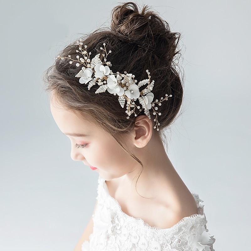 キッズドレス パールネックライン 花飾り ヘアアクセサリー ヘッドドレス 子供 髪飾り 女の子 キッズ 花