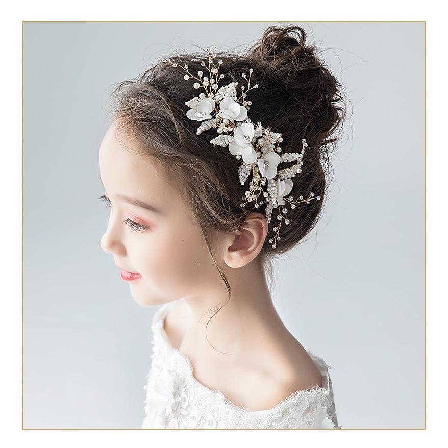 キッズドレス パールネックライン 花飾り ヘアアクセサリー ヘッドドレス 子供 髪飾り 女の子 キッズ 花