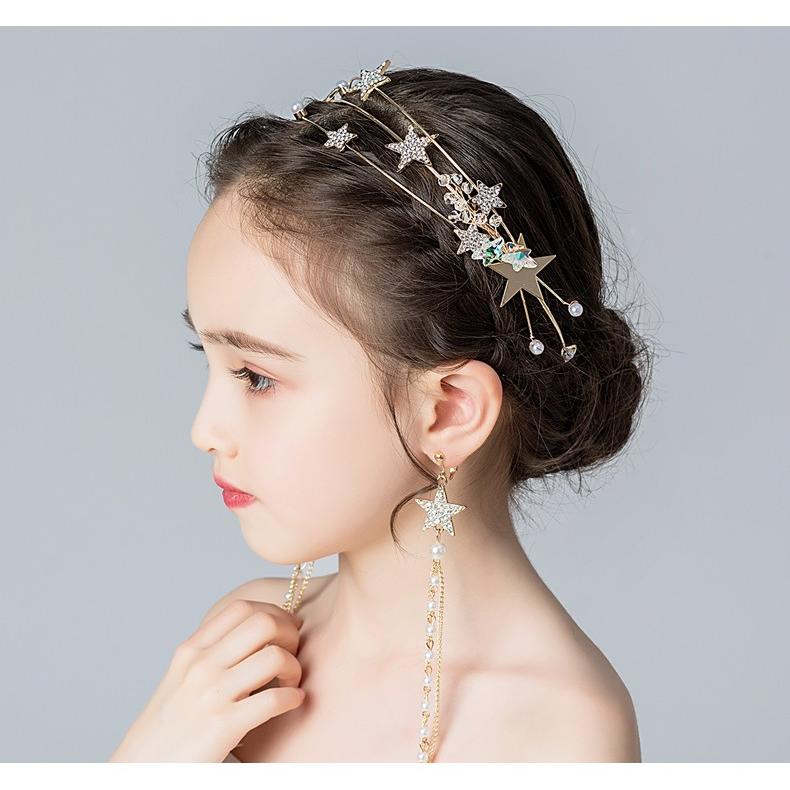 ヘアアクセサリー 髪飾り 子供 女の子 ピアノ 発表会 ヘッドドレス イヤリングセット 星 シンプル クラシカル 白 ゴールド ホワイト パール 写真撮影 Kd04 Compass イーワンズyahoo ショッピング店 通販 Yahoo ショッピング