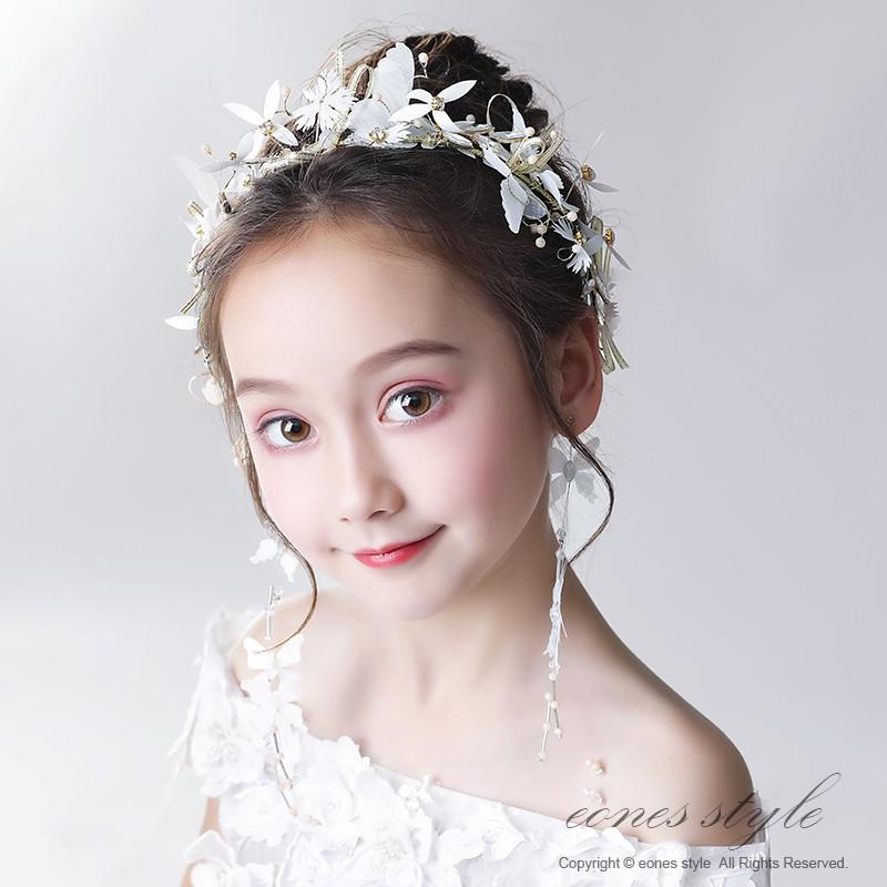 ヘアアクセサリー 手作り 髪飾り 子供 ヘッドドレス イヤリングセット 女の子 ピアノ 発表会 花 白花 ホワイト リボン ティアラ カチューシャ 写真撮影 Hd11 Compass イーワンズyahoo ショッピング店 通販 Yahoo ショッピング