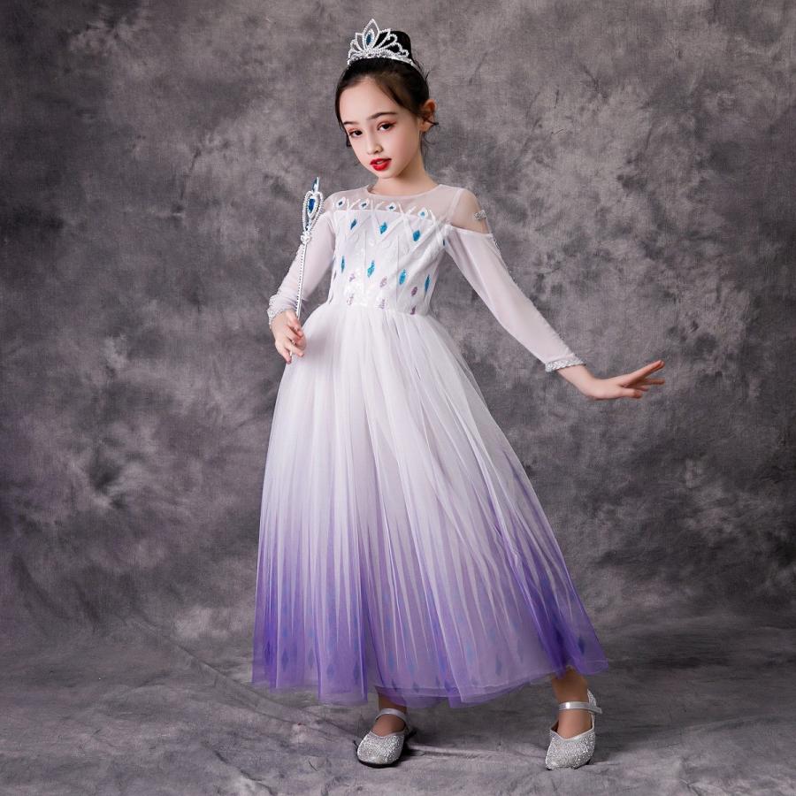 エルサ　ドレス　140 エルサ ドレス キッズ アナと雪の女王 子供 用 長袖 ハロウィン