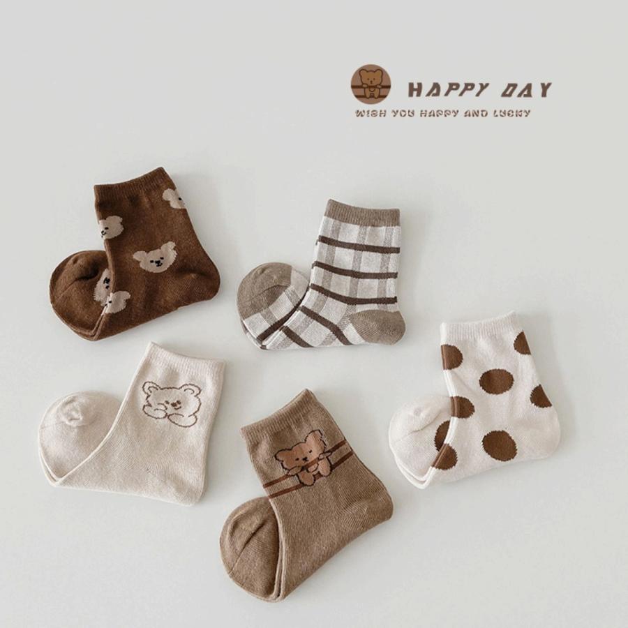 靴下 キッズ 男の子 女の子 子供用 5足セット クマ こども ベビー  