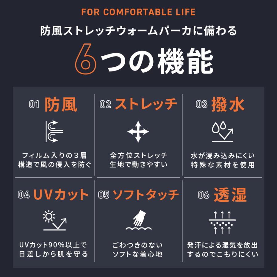 防風 ストレッチ ウォームパーカ（通気性メッシュ仕様） メンズ  レディース 冬 防風ジャケット 撥水 透湿 ハニカムメッシュ 動きやすい 温かい【MP21133】 |  | 02