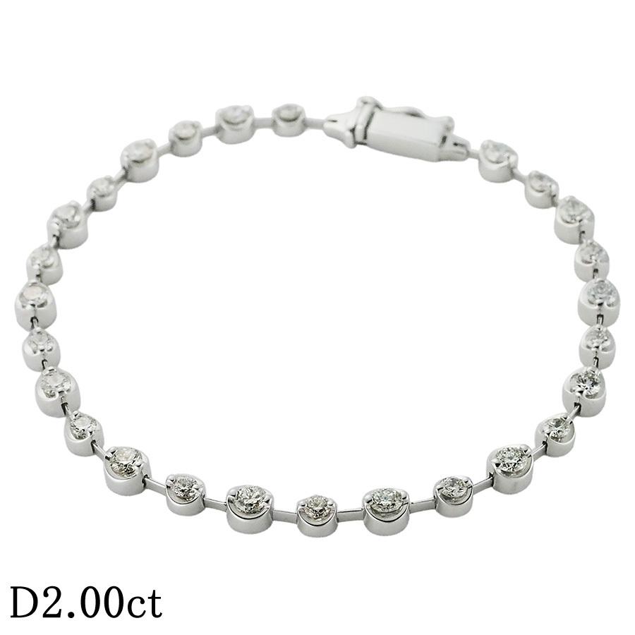 ダイヤモンド/2.00ct デザイン K18WG ブレスレット 18cm 仕上済【NI 
