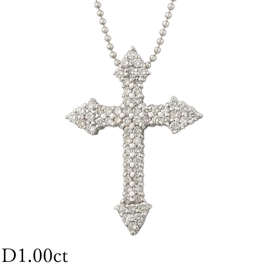 ダイヤモンド/1.00ct クロスモチーフ ネックレス K18WG Pt850