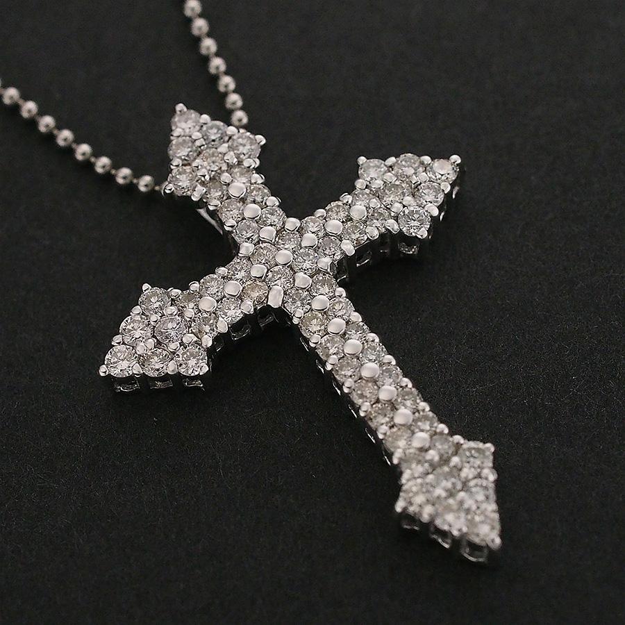 ダイヤモンド/1.00ct クロスモチーフ ネックレス K18WG Pt850
