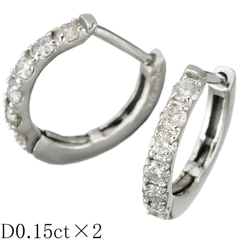 ダイヤモンド/0.15ct×2 フープ デザイン ピアス K18WG : インペリアル 