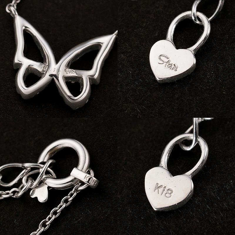 K18WG ダイヤモンド ネックレス (バタフライモチーフ) 品番n22-118 スタージュエリー ダイヤモンド/0.17ct バタフライモチーフ ネックレス