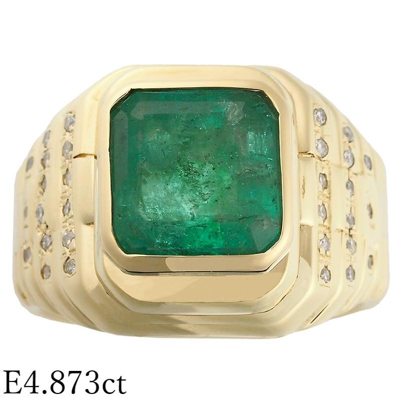 印台 エメラルド/4.873ct ダイヤ メンズ リング K18YG 25.5号