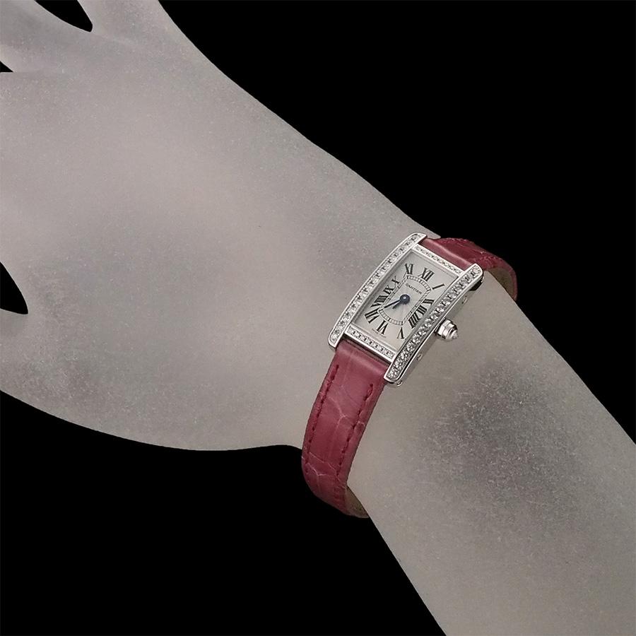CARTIER カルティエ WB710015 ミニタンク アメリカン 腕時計 K18WG 革 ダイヤモンド レディース [中古] 中古)CARTIER カルティエ タンク アメリカン ミニ WB710015（商品ID