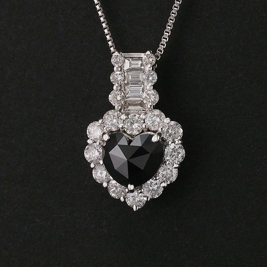 ◎グッドハーツ K18WG刻印 ブラックダイヤ ネックレス ブラックダイヤモンド/1.12ct ダイヤモンド/0.88ct ハートモチーフ