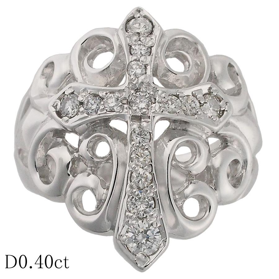 ダイヤモンド/0.40ct クロスモチーフ デザイン リング K18WG 17.5号