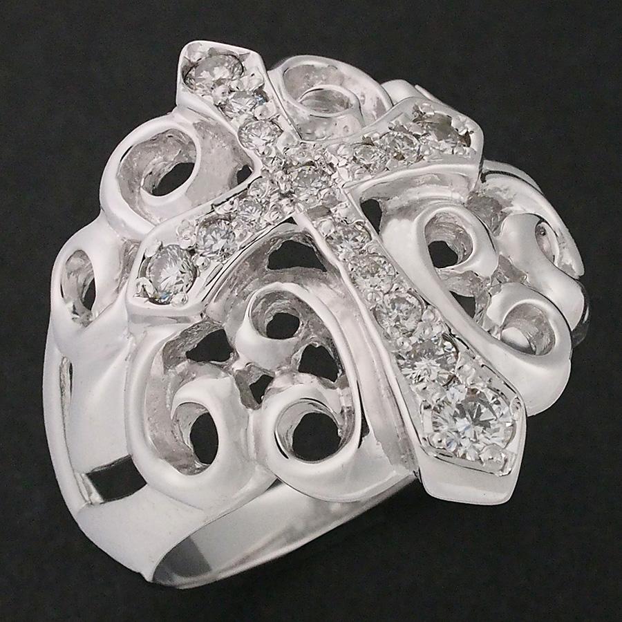 ダイヤモンド/0.40ct クロスモチーフ デザイン リング K18WG 17.5号