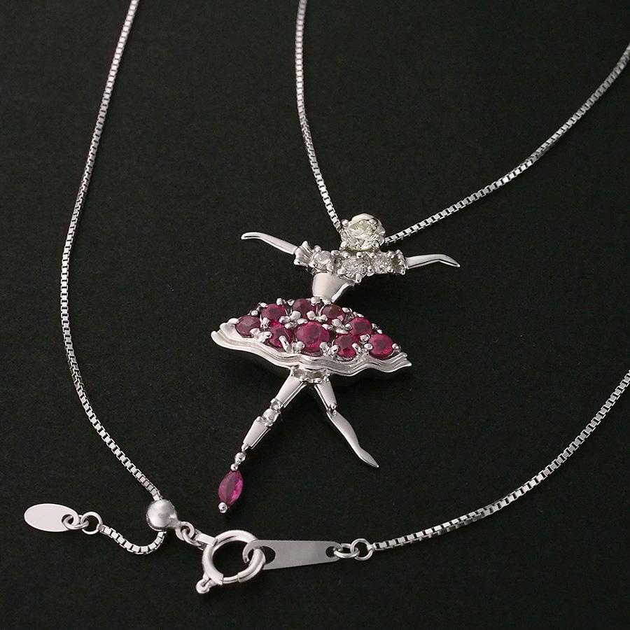 ルビー/0.88ct ダイヤモンド/0.28ct バレリーナ モチーフ ネックレス 