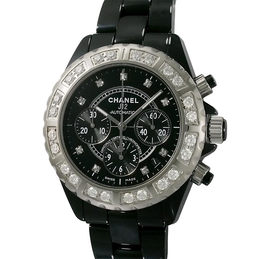 【超希少】CHANEL J12 クロノグラフ　ダイヤモンド シャネル J12 9Pダイヤ クロノグラフ 41mm フルダイヤモンド ブラック