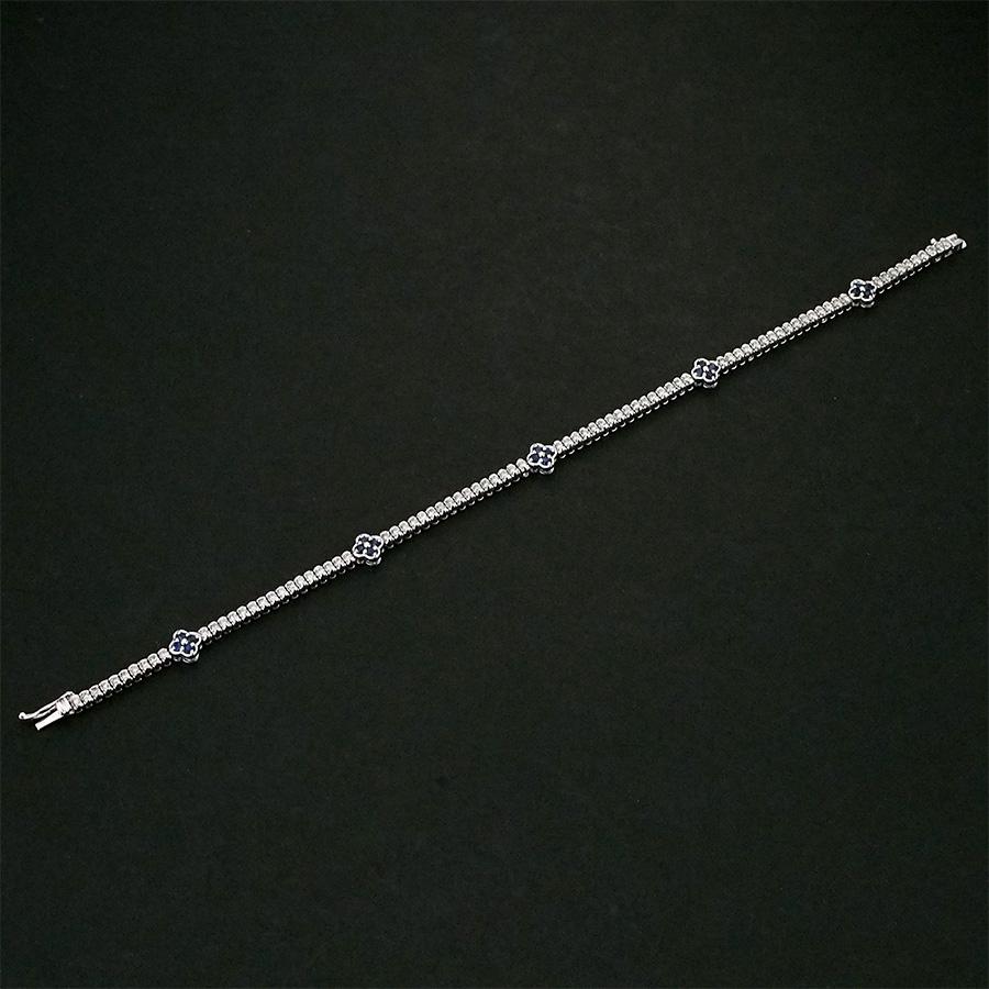ダイヤモンド/1.00ct サファイヤ/0.50ct フラワーモチーフ テニス ブレスレット K18WG_1