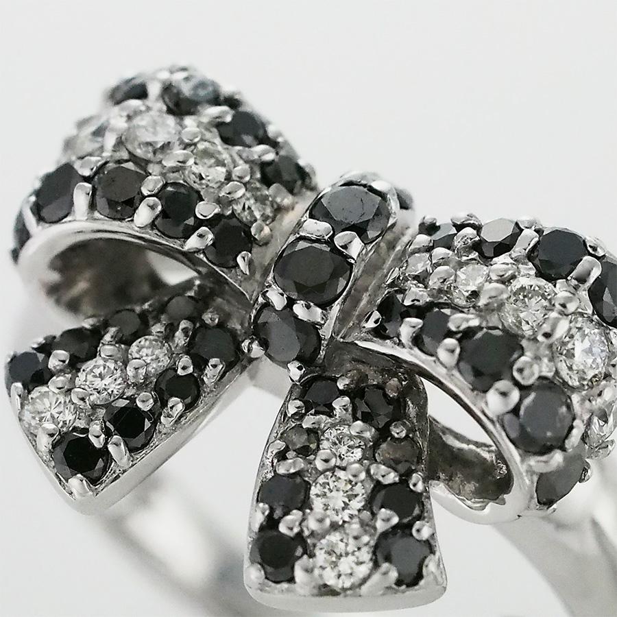 ポンテヴェキオ ブラックダイヤモンド/0.57ct ダイヤ/0.21ct リボンモチーフ リング K18WG 10号_1
