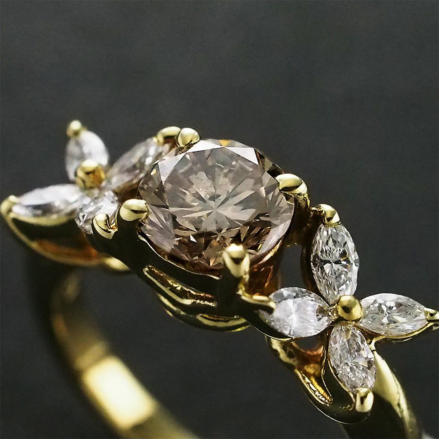 ダイヤモンド/0.619ct デザイン ピンキーリング K18YG 4号