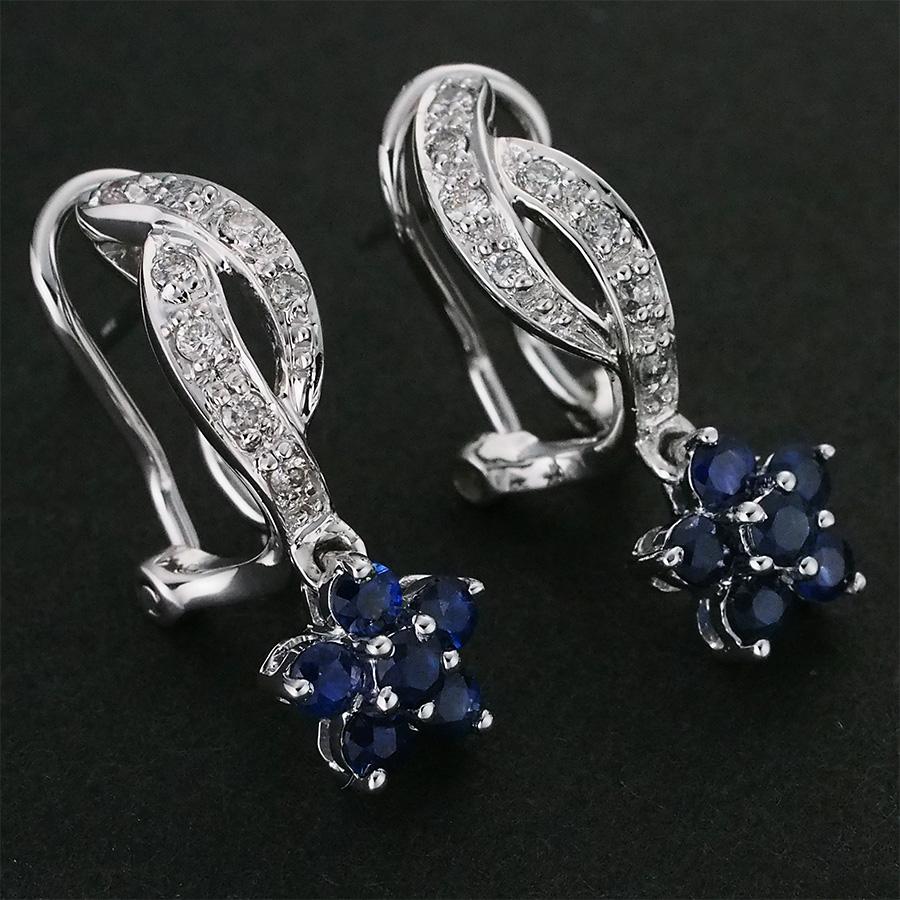 サファイヤ/0.90ct ダイヤモンド/0.15ct フラワーモチーフ ピアス 