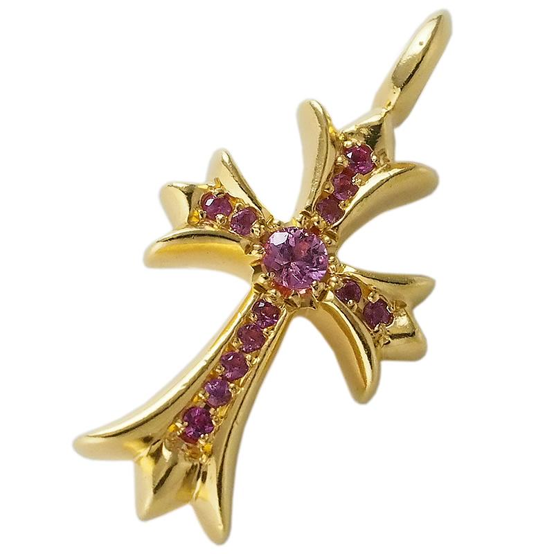 クロムハーツ タイニーファットクロス ピンクサファイア　22k加工　正規品 CHROME HEARTS（クロムハーツ） タイニーファットクロス ピンク