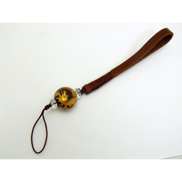 携帯ストラップ 革ひもストラップ 茶ひも 優れた品質 五爪龍 金彫り タイガーアイ 18mm 天然石 パワーストーン お礼 ギフト 母の日 転勤 退職 プチギフト 敬老の日