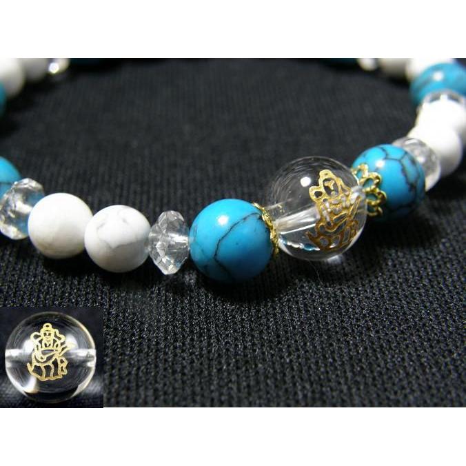 ◆精霊の守護と地球の癒し◆ターコイズブレス◆ 合格祈願ブレスレット 学問の神様 弁財天 ターコイズ＆ホワイト
