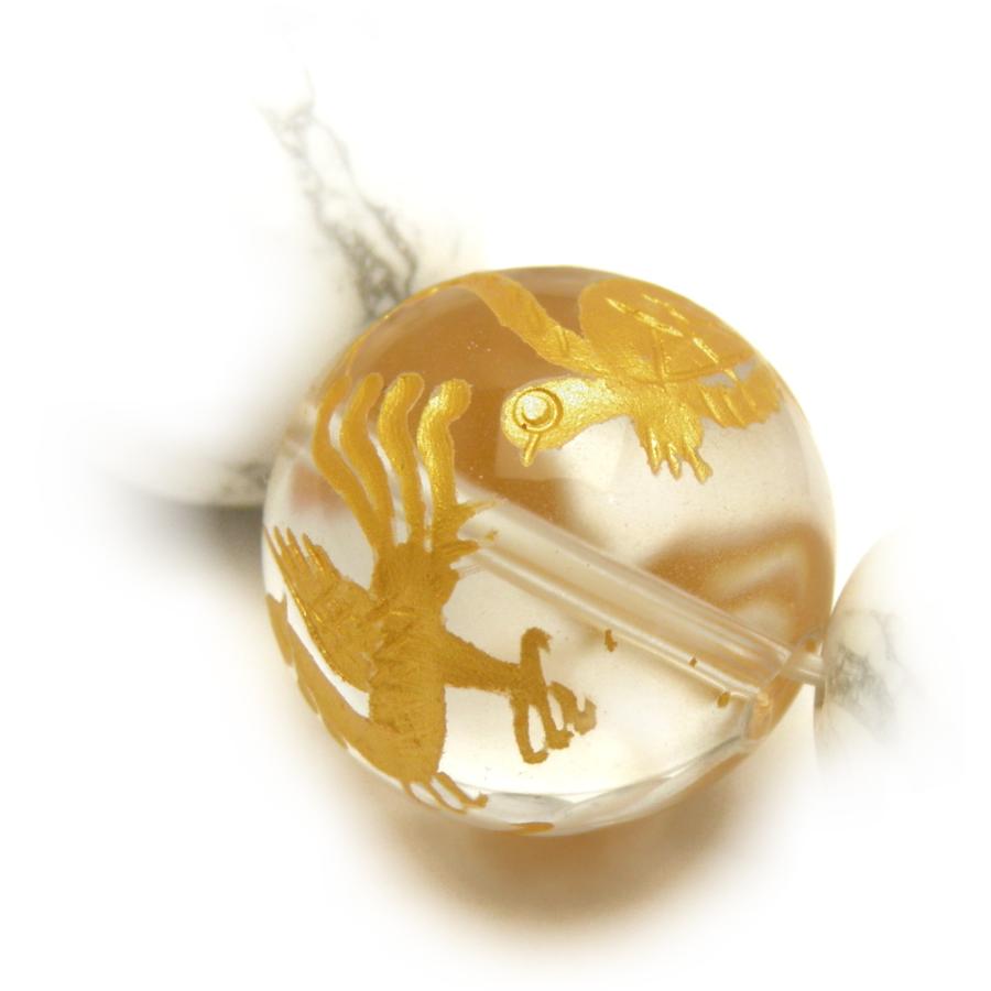 20mm 水晶金彫り四神獣＆ホワイトハウライト 大玉ブレスレット 数珠