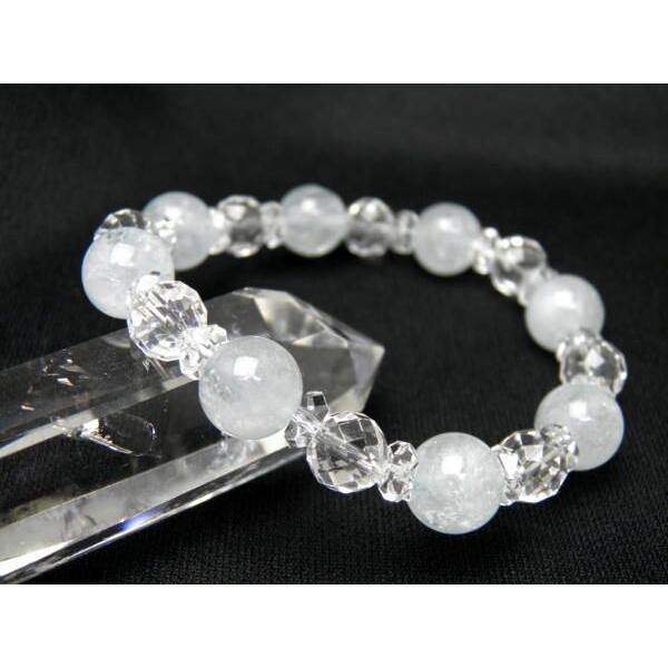 アクアマリン 64面カット 8mm 天然石 ブレスレット 10mm_Simple_Combiブレスレット アクアマリン10mm＆64面カット水晶8mm