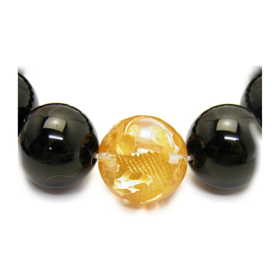 20mm 水晶金彫り五爪龍＆モリオン大玉ブレスレット 内径18cm