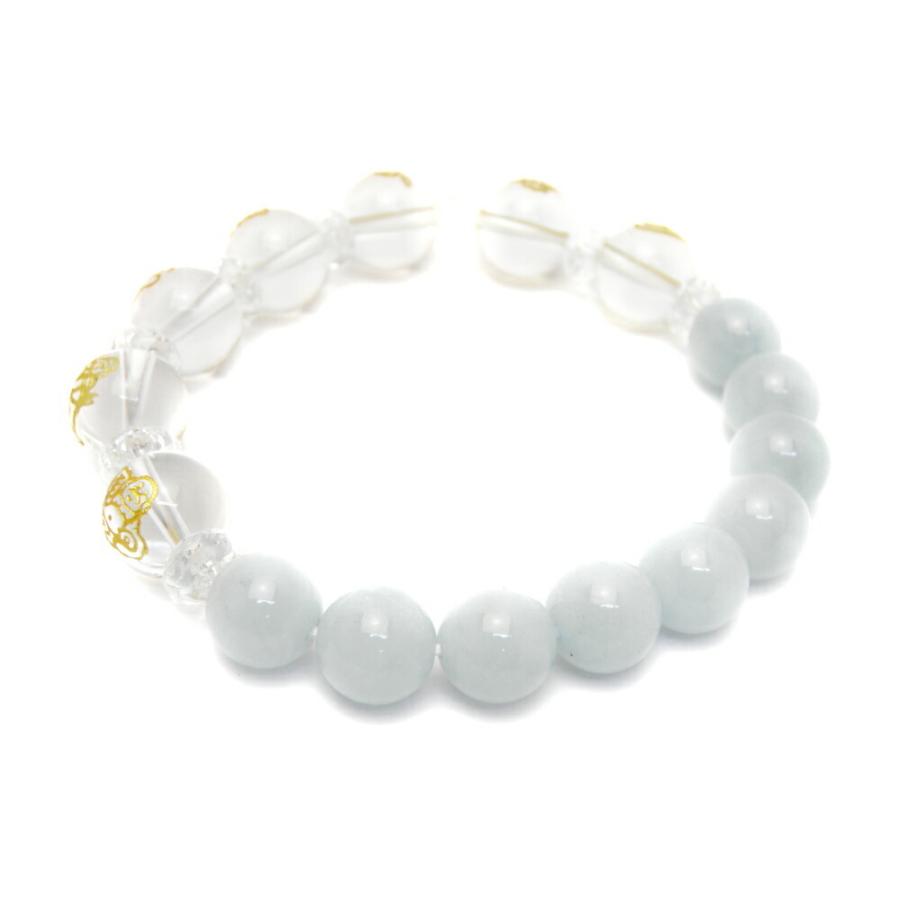 水晶 金彫り 七福神12mm＆アクアマリン10mm玉オリジナルブレスレット