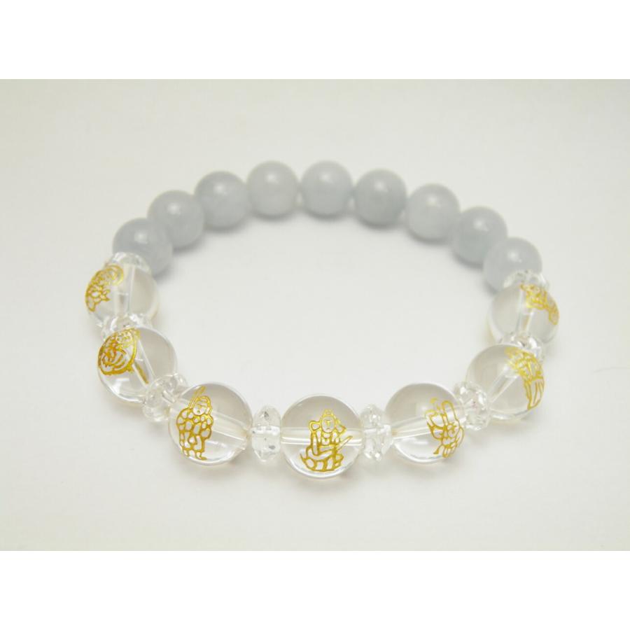 水晶 金彫り 七福神12mm＆アクアマリン10mm玉オリジナルブレスレット
