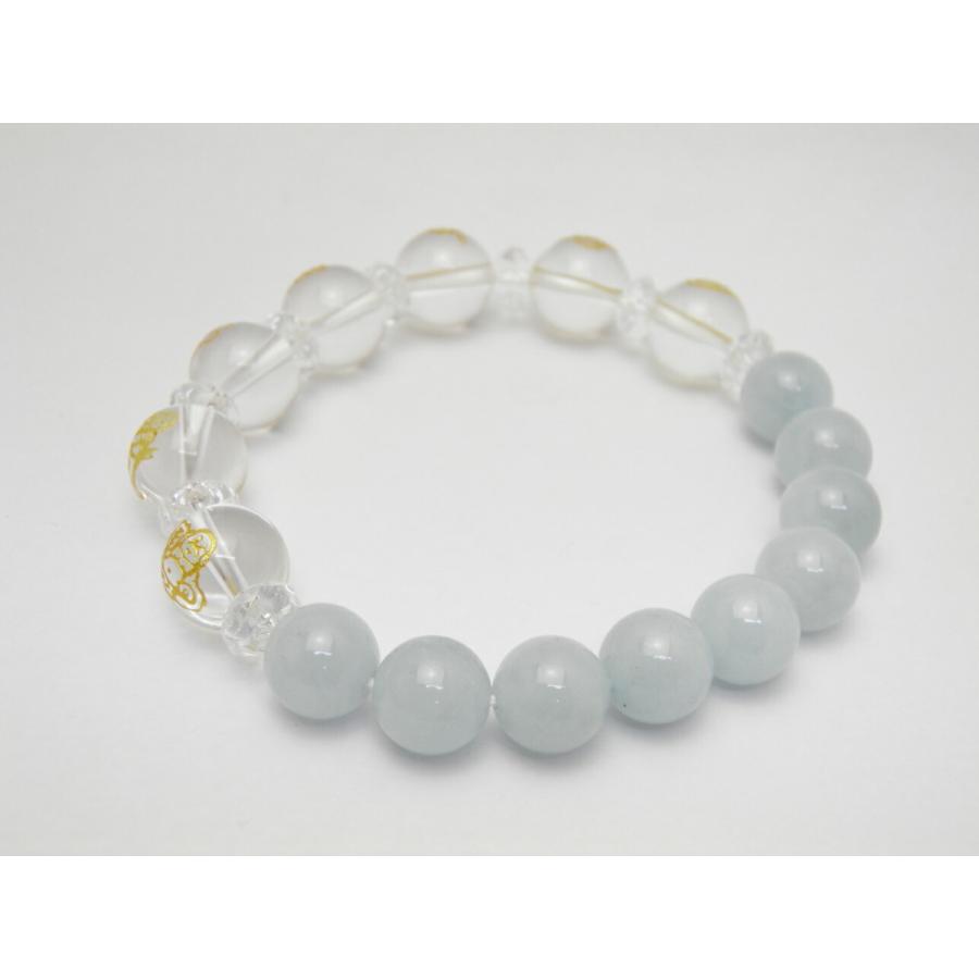 水晶 金彫り 七福神12mm＆アクアマリン10mm玉オリジナルブレスレット