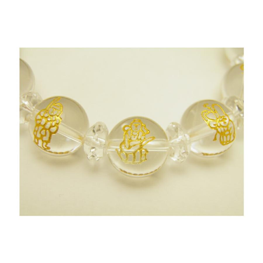 水晶 金彫り 七福神12mm＆ゴールデンタイガーアイ10mm玉オリジナル 