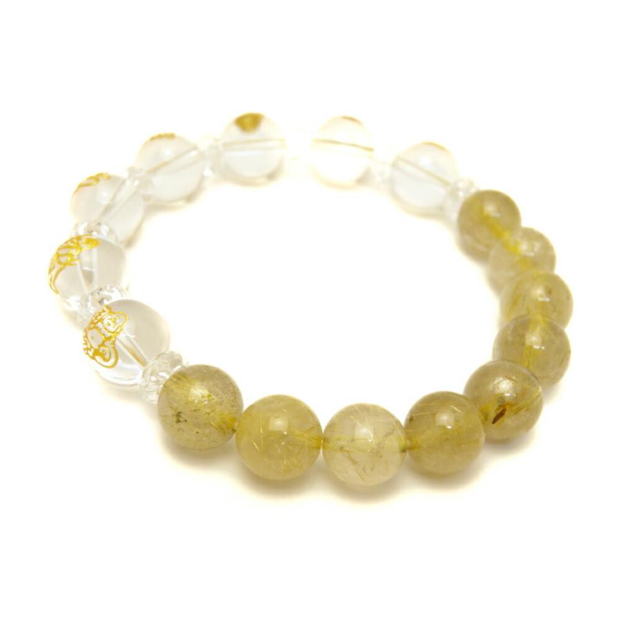 水晶 金彫り 七福神12mm＆ルチルクォーツ10mm玉オリジナル