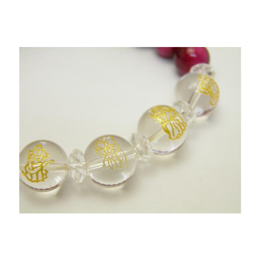 水晶 金彫り 七福神12mm＆ピンクタイガーアイ10mm玉オリジナル 