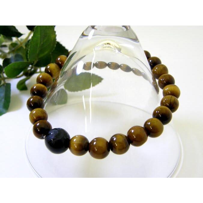 ヤタガラス 八咫烏 10mm玉＆天然石8mm玉ブレスレット 天然石