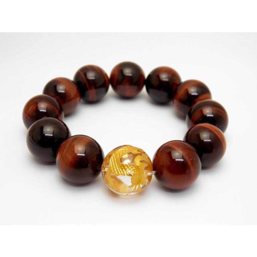 20mm 水晶 金彫り 五爪龍 レッドタイガーアイ 大玉ブレスレット 数珠 