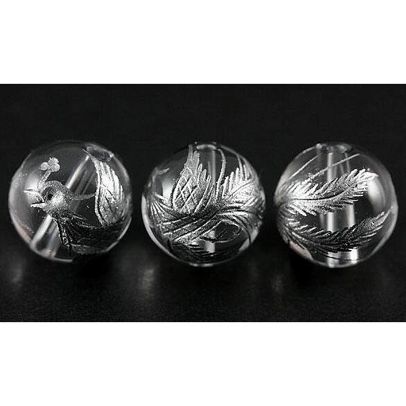 パワーストーン 鳳凰 水晶 銀彫り 14mm玉ビーズ 一粒売り 天然石