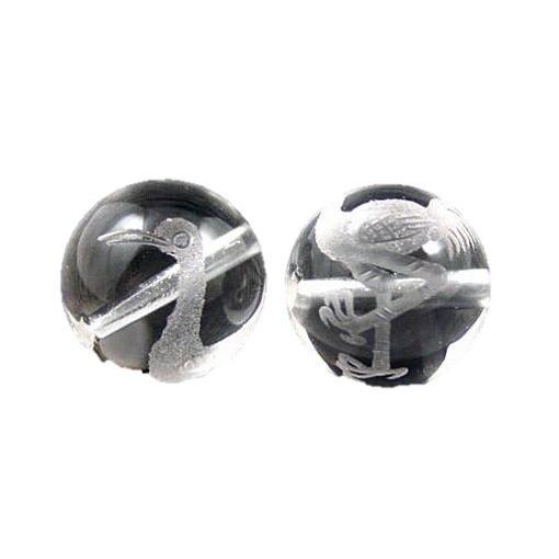 鶴 つる 水晶素彫り 12mm玉ビーズ 穴あり一粒売りビーズ 天然石