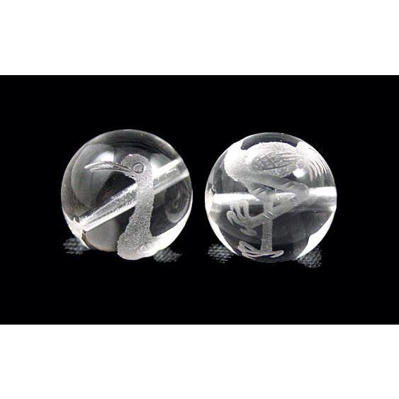 鶴 つる 水晶素彫り 12mm玉ビーズ 穴あり一粒売りビーズ 天然石