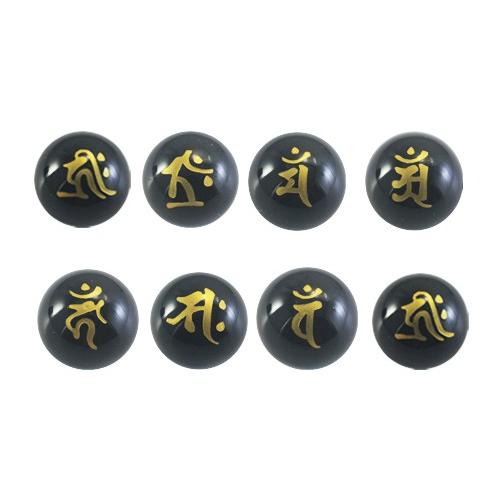 八大仏守護尊名・梵字両面 オニキス 金字 16mm 彫刻ビーズ・セット
