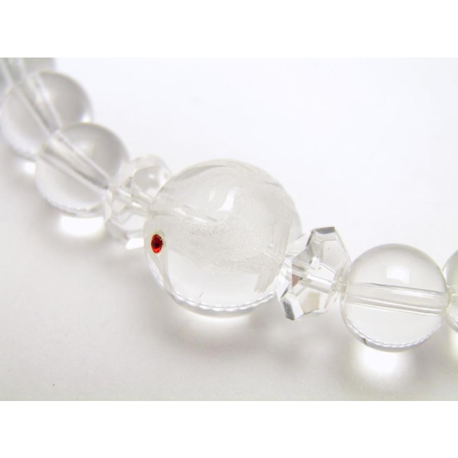 九尾の狐 手彫り玉 水晶 ラインストーン入り 12mm ブレスレット 天然石