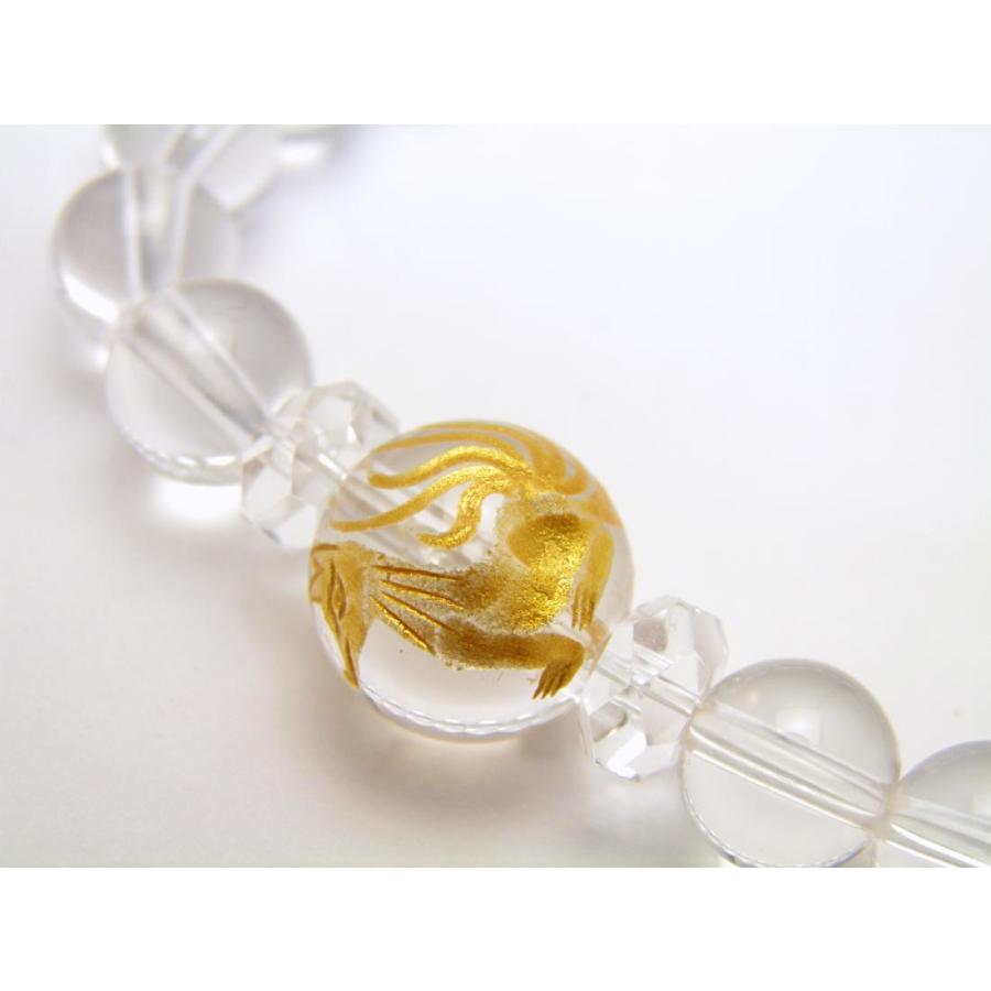 水晶 九尾 ブレスレット 九尾の狐 手彫り玉 水晶 金色入り 12mm ブレスレット 天然石