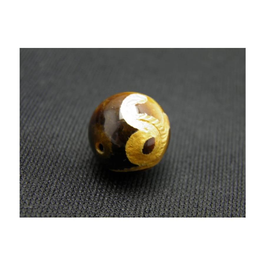 蛇彫刻ビーズ 虎目石 タイガーアイ 金彫り 14mm玉 ヘビ へび 一粒売り