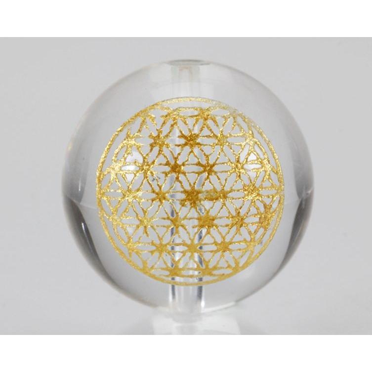 フラワーオブライフ 水晶 彫刻ビーズ 金入り 14mm 彫刻 一粒売りビーズ