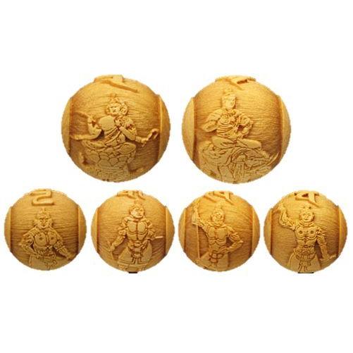 浮彫 梵天・帝釈天 四天王セット 12mm 柘植 横穴 穴あり六粒売りビーズ