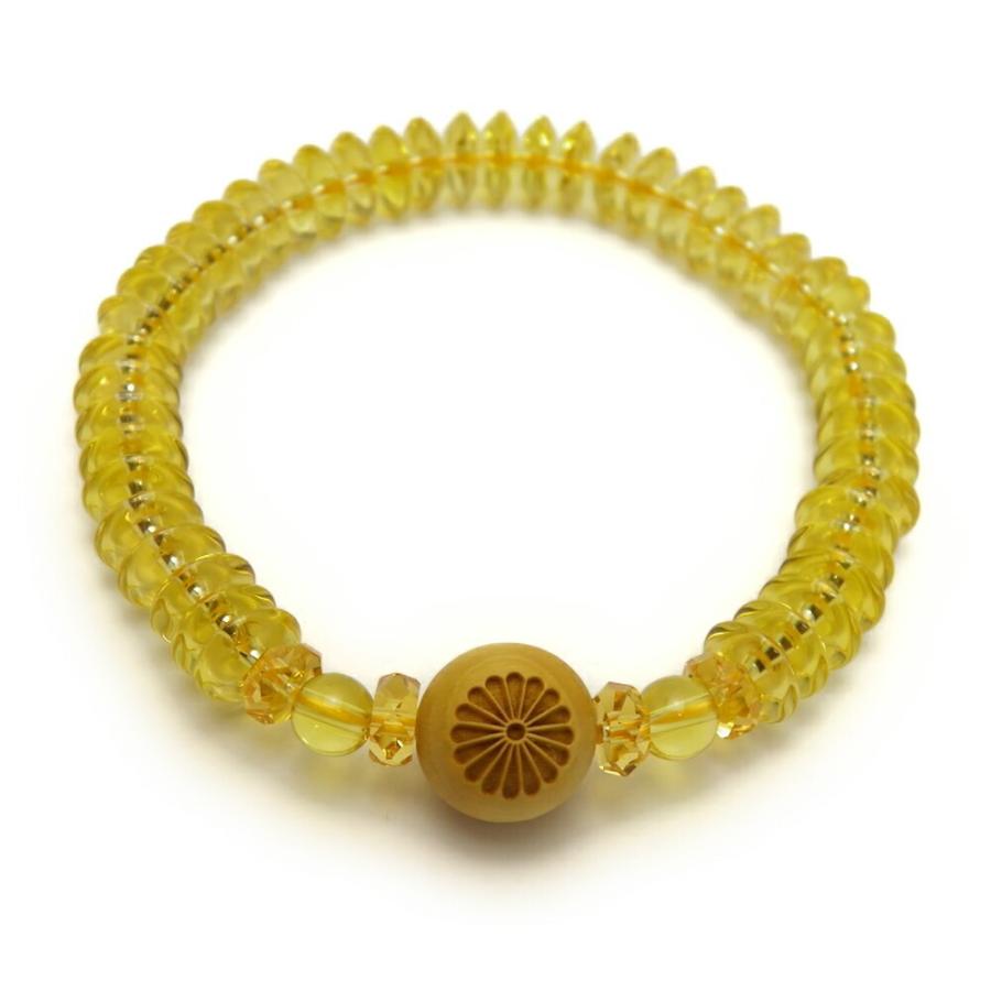 柘植玉 菊紋　彫刻ビーズ 12mm シトリンボタン型 ブレスレット 天然石 パワーストーン お試し ポイント消化 プチギフト 転勤 退職 お礼 母の日 父の日 敬老の日