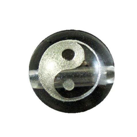 水晶陰陽玉 銀字 10mm 彫刻 一粒売りビーズ 天然石 水晶陰陽玉 銀字 10mm 彫刻 一粒売りビーズ 天然石